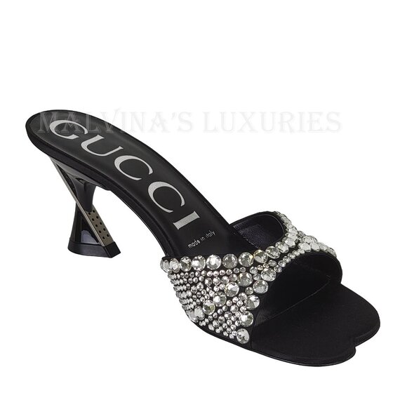 GUCCI SHOES GALACTICA CRYSTAL EMBELLISHED SATIN MULES SANDALS sz 36.5 6.5 - Picture 7 of 15